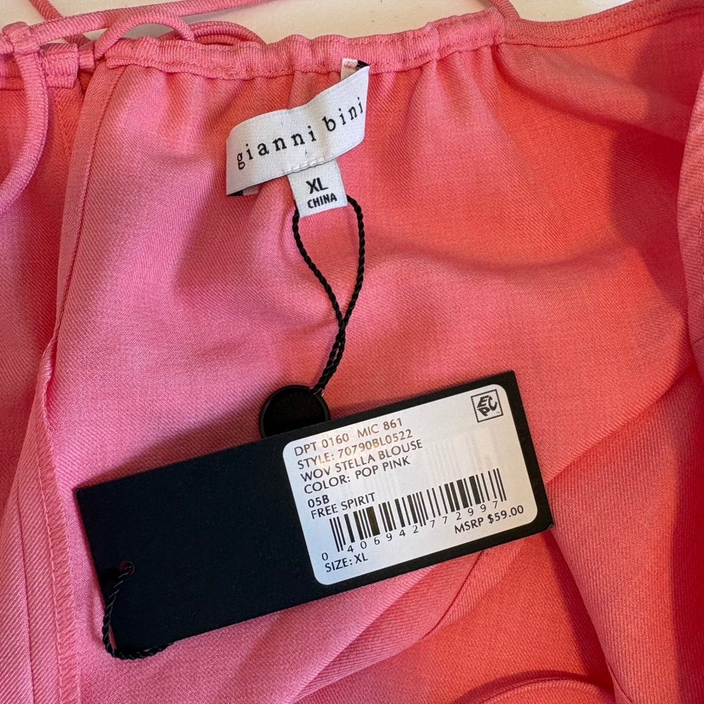 NWT Gianni Bini Pop Pink Stella Blouse Open Back Tie Camisole Top XL - Picture 3 of 4